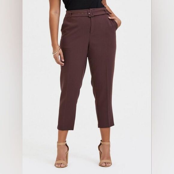 Torrid Stretch Woven Belted Straight Leg Trouser NWT Raisin Brown Size 18 - Picture 1 of 5